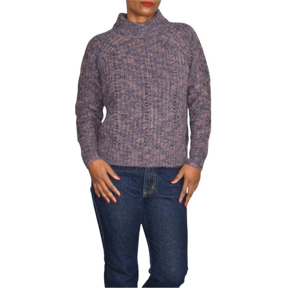 Madewell Pointelle Sweater Purple Mock Neck Cable Knit Pullover Chunky Boxy XS - Picture 6 of 12